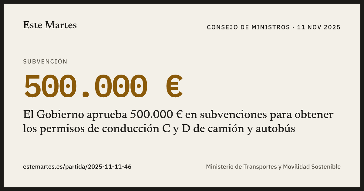 Tarjeta: El Gobierno aprueba 500.000 € en subvenciones para obtener los permisos de conducción C y D de camión y autobús