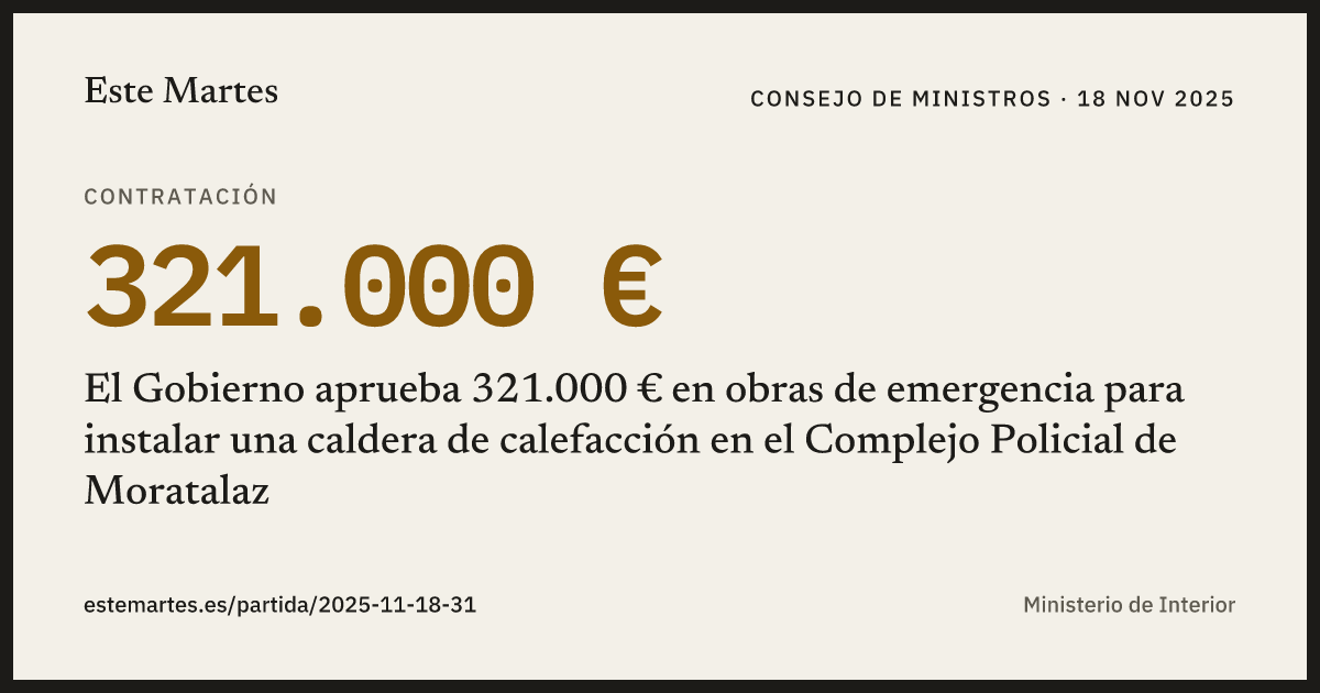 Tarjeta: El Gobierno aprueba 321.000 € en obras de emergencia para instalar una caldera de calefacción en el Complejo Policial de Moratalaz