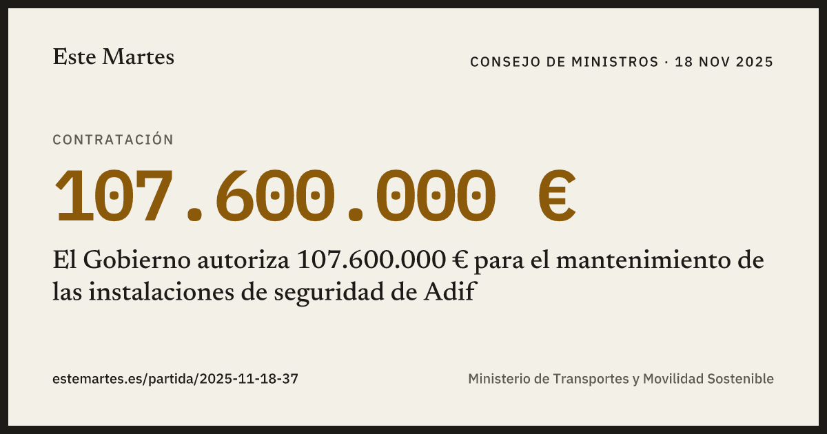 Tarjeta: El Gobierno autoriza 107.600.000 € para el mantenimiento de las instalaciones de seguridad de Adif