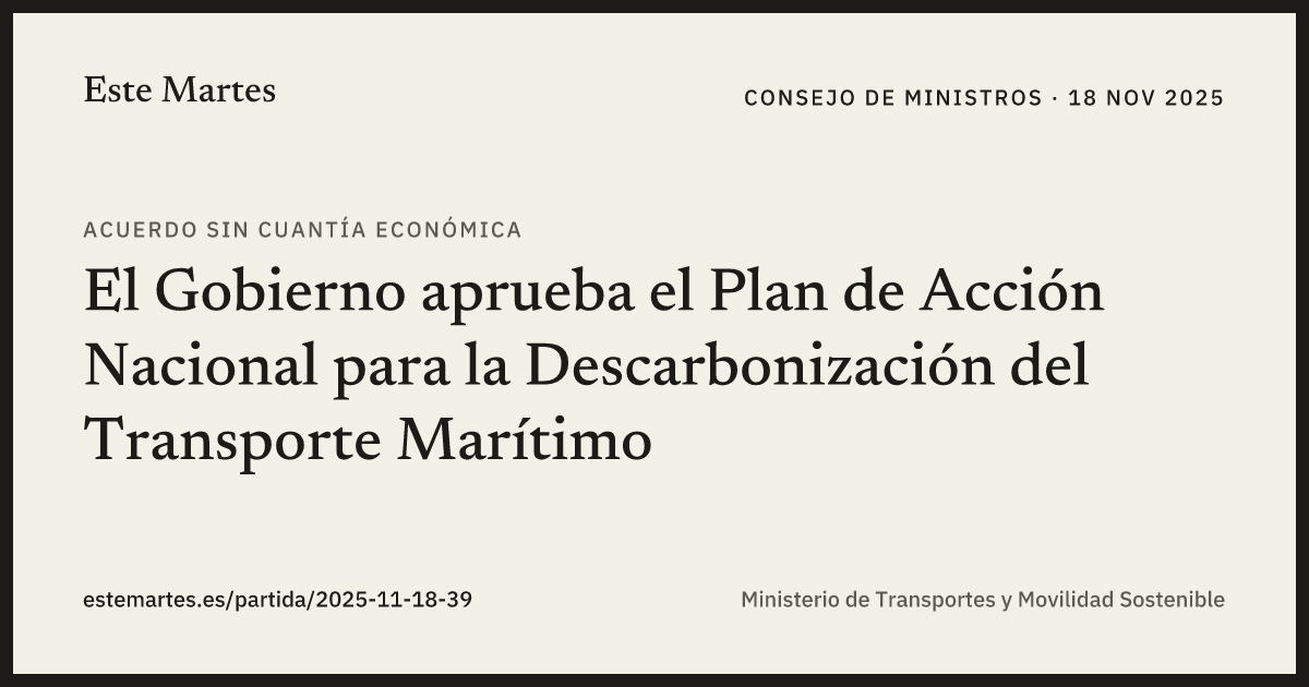 Tarjeta: El Gobierno aprueba el Plan de Acción Nacional para la Descarbonización del Transporte Marítimo