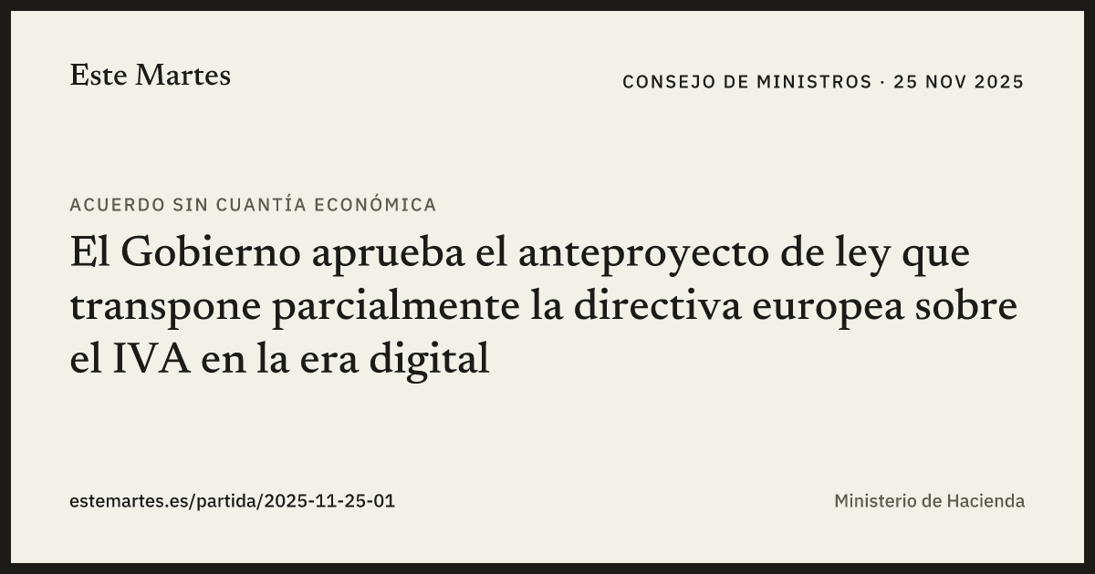 Tarjeta: El Gobierno aprueba el anteproyecto de ley que transpone parcialmente la directiva europea sobre el IVA en la era digital