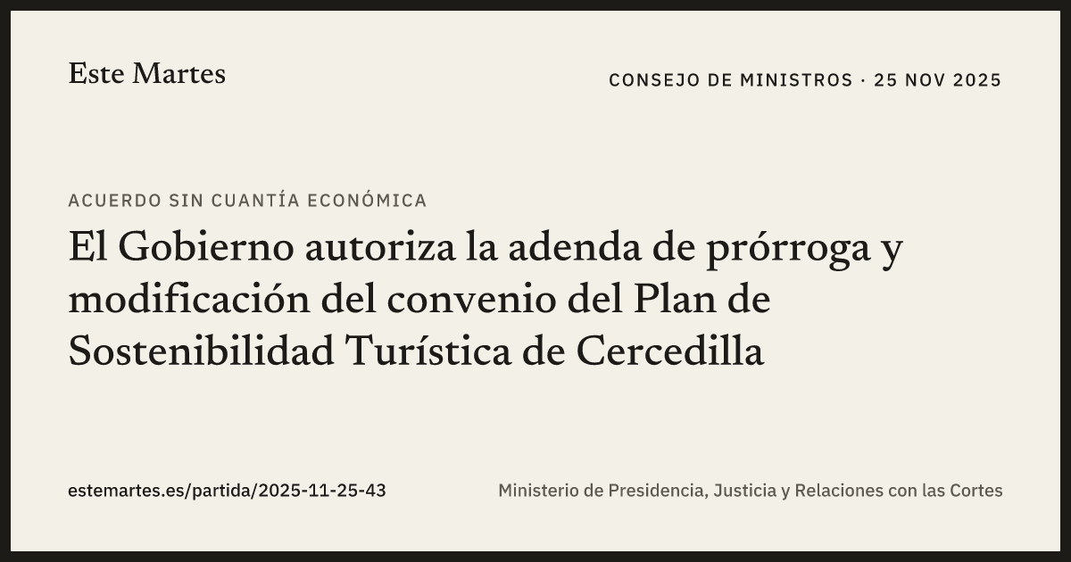 Tarjeta: El Gobierno autoriza la adenda de prórroga y modificación del convenio del Plan de Sostenibilidad Turística de Cercedilla