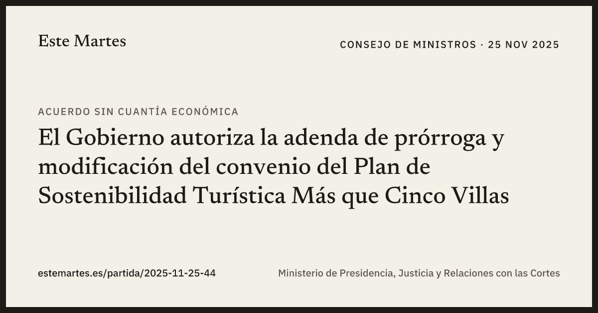 Tarjeta: El Gobierno autoriza la adenda de prórroga y modificación del convenio del Plan de Sostenibilidad Turística Más que Cinco Villas