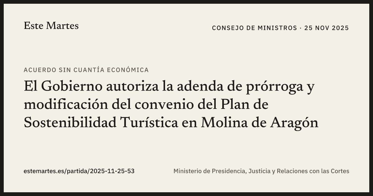 Tarjeta: El Gobierno autoriza la adenda de prórroga y modificación del convenio del Plan de Sostenibilidad Turística en Molina de Aragón