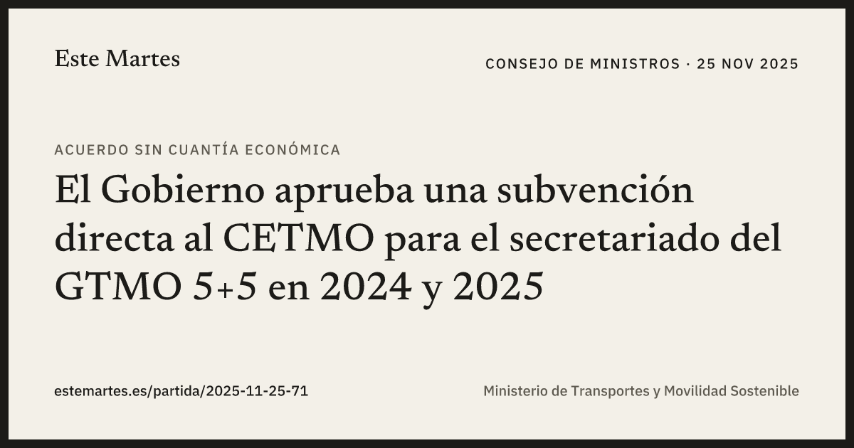 Tarjeta: El Gobierno aprueba una subvención directa al CETMO para el secretariado del GTMO 5+5 en 2024 y 2025