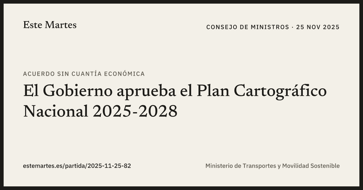 Tarjeta: El Gobierno aprueba el Plan Cartográfico Nacional 2025-2028