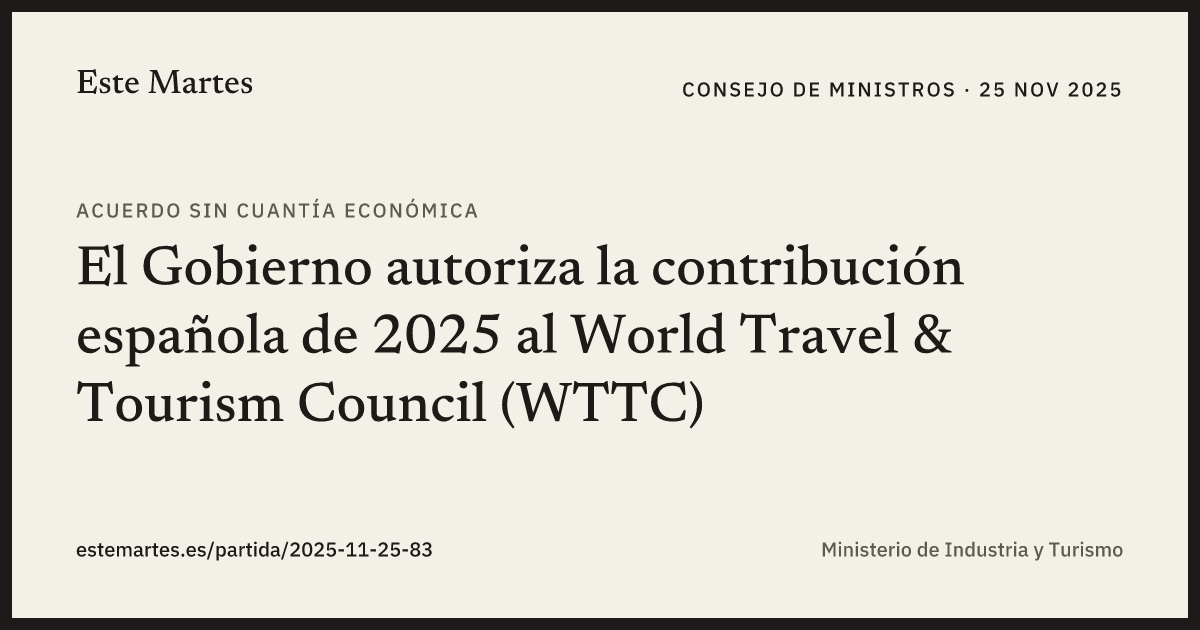 Tarjeta: El Gobierno autoriza la contribución española de 2025 al World Travel & Tourism Council (WTTC)