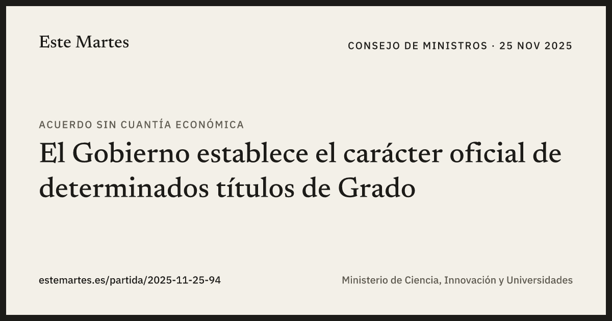 Tarjeta: El Gobierno establece el carácter oficial de determinados títulos de Grado