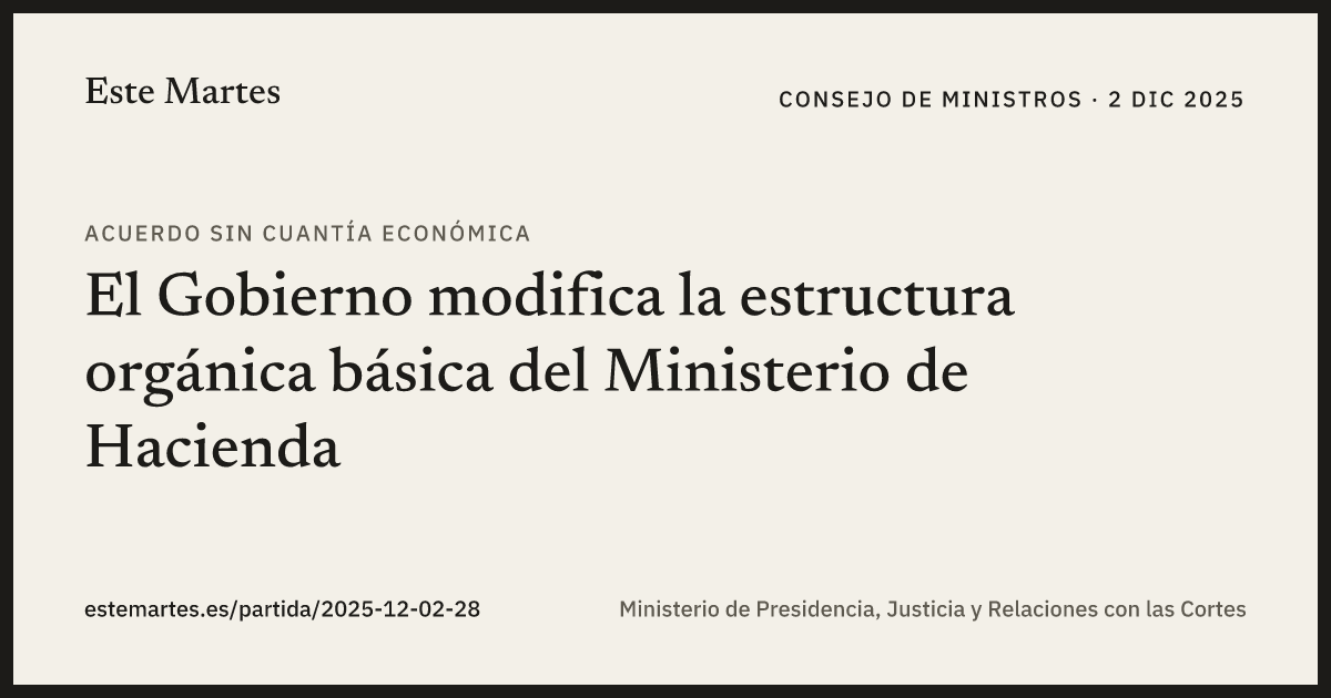 Tarjeta: El Gobierno modifica la estructura orgánica básica del Ministerio de Hacienda