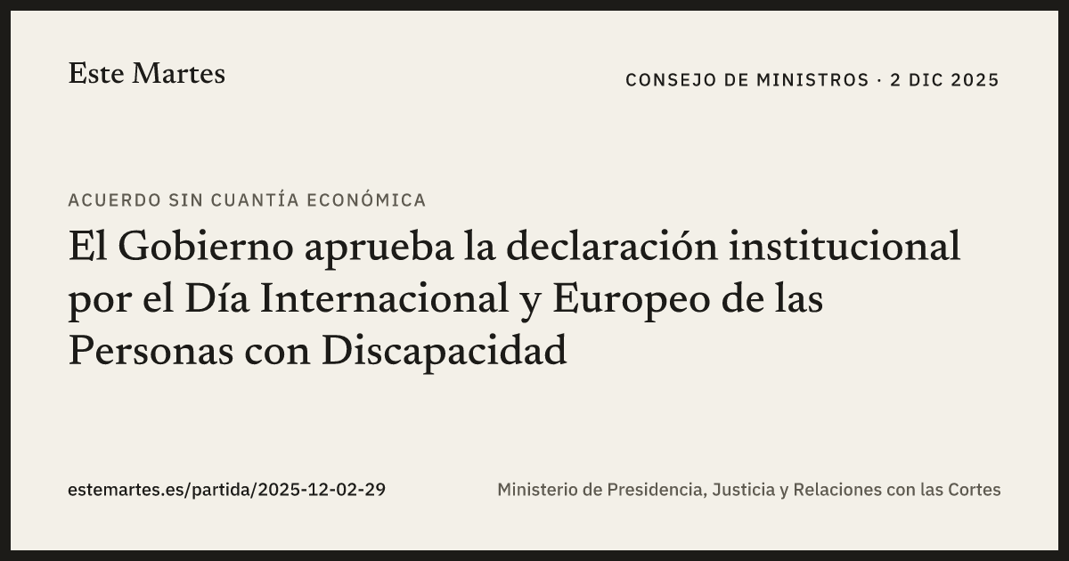 Tarjeta: El Gobierno aprueba la declaración institucional por el Día Internacional y Europeo de las Personas con Discapacidad