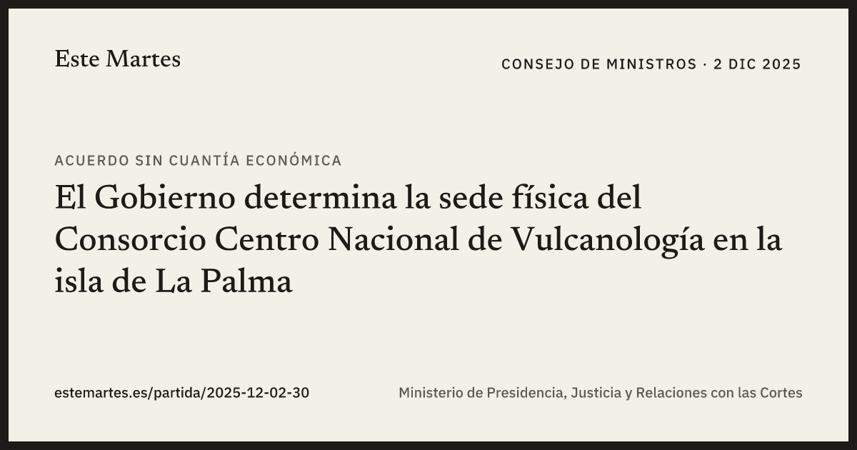 Tarjeta: El Gobierno determina la sede física del Consorcio Centro Nacional de Vulcanología en la isla de La Palma