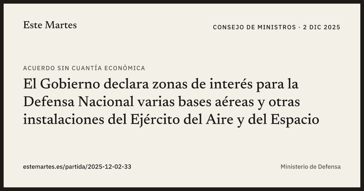 Tarjeta: El Gobierno declara zonas de interés para la Defensa Nacional varias bases aéreas y otras instalaciones del Ejército del Aire y del Espacio