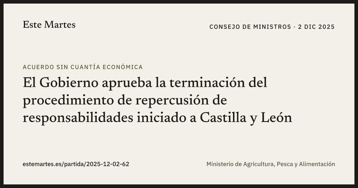 Tarjeta: El Gobierno aprueba la terminación del procedimiento de repercusión de responsabilidades iniciado a Castilla y León