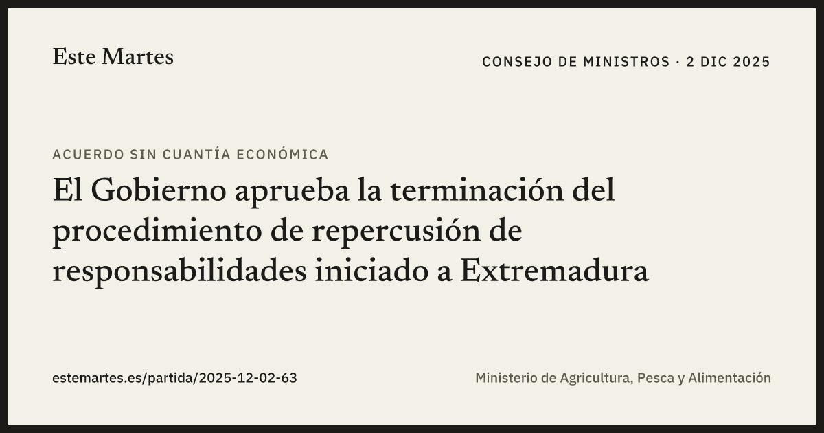 Tarjeta: El Gobierno aprueba la terminación del procedimiento de repercusión de responsabilidades iniciado a Extremadura