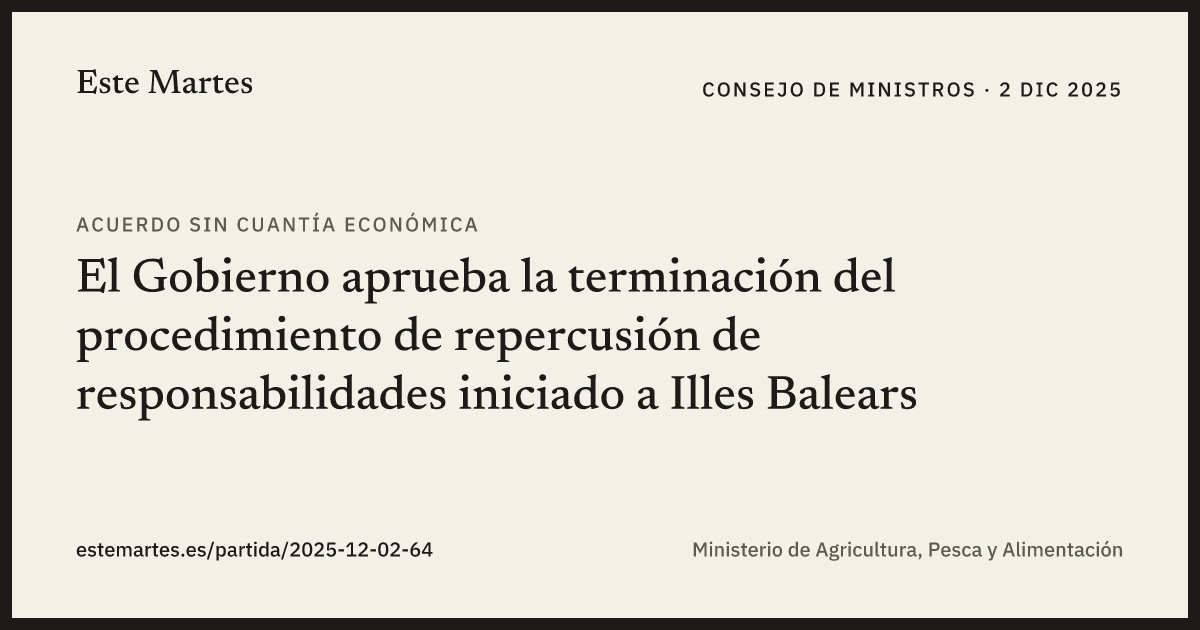 Tarjeta: El Gobierno aprueba la terminación del procedimiento de repercusión de responsabilidades iniciado a Illes Balears