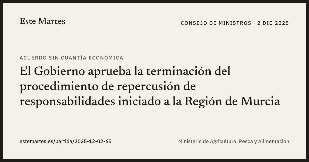 Tarjeta: El Gobierno aprueba la terminación del procedimiento de repercusión de responsabilidades iniciado a la Región de Murcia