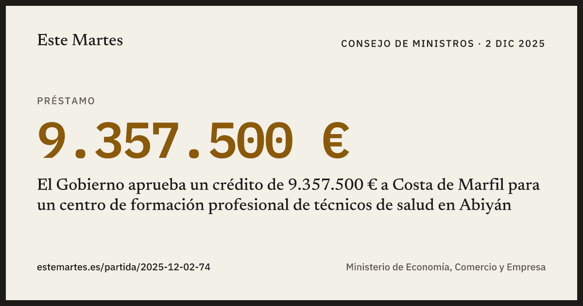 Tarjeta: El Gobierno aprueba un crédito de 9.357.500 € a Costa de Marfil para un centro de formación profesional de técnicos de salud en Abiyán