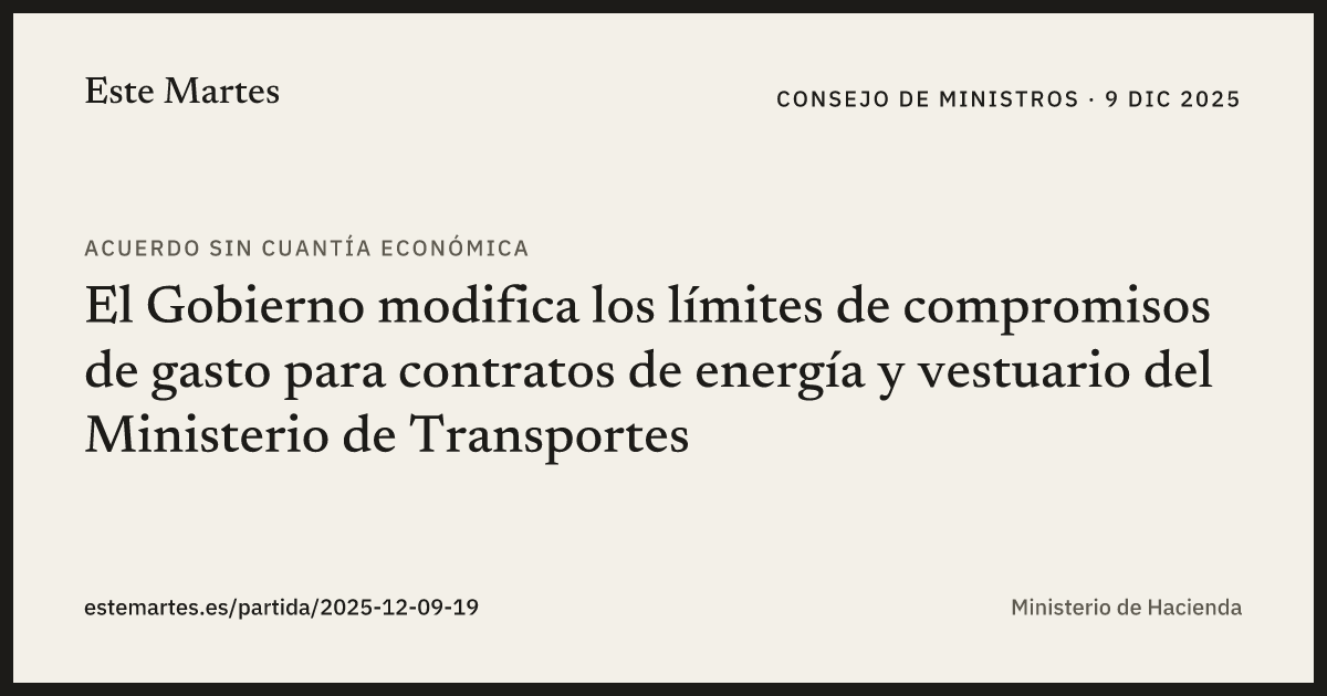 Tarjeta: El Gobierno modifica los límites de compromisos de gasto para contratos de energía y vestuario del Ministerio de Transportes