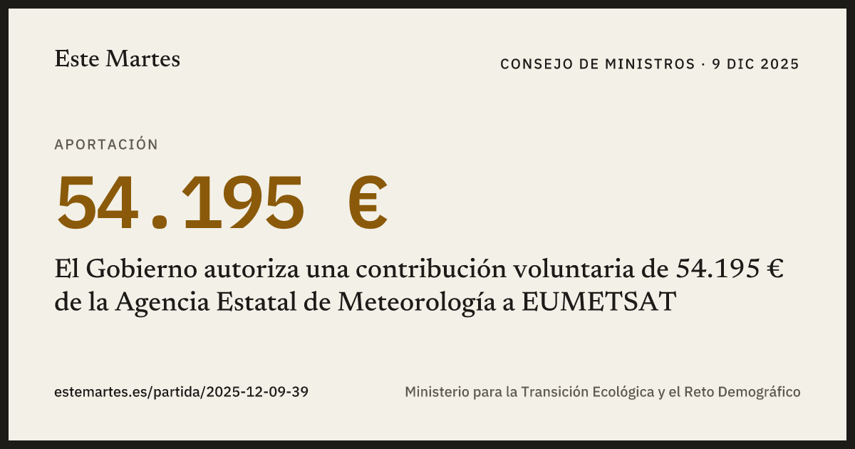 Tarjeta: El Gobierno autoriza una contribución voluntaria de 54.195 € de la Agencia Estatal de Meteorología a EUMETSAT