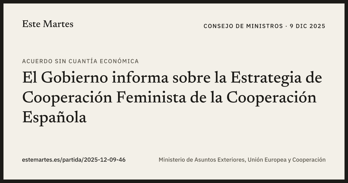 Tarjeta: El Gobierno informa sobre la Estrategia de Cooperación Feminista de la Cooperación Española