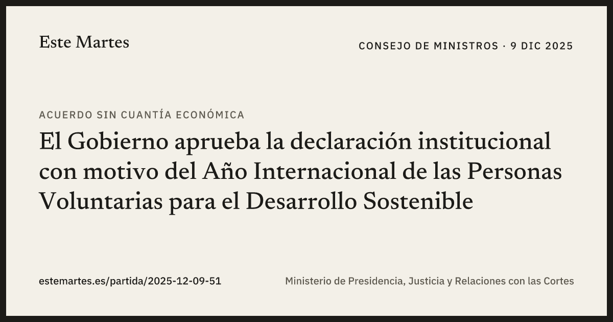 Tarjeta: El Gobierno aprueba la declaración institucional con motivo del Año Internacional de las Personas Voluntarias para el Desarrollo Sostenible
