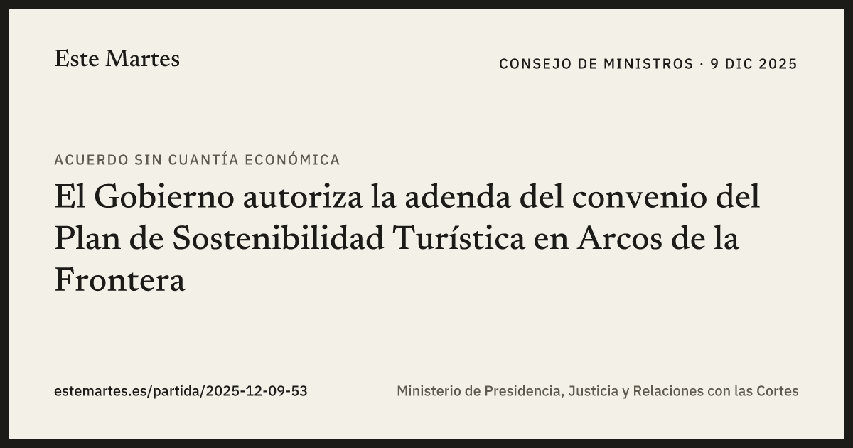 Tarjeta: El Gobierno autoriza la adenda del convenio del Plan de Sostenibilidad Turística en Arcos de la Frontera