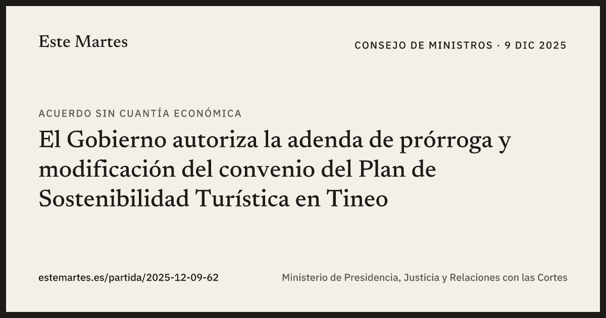 Tarjeta: El Gobierno autoriza la adenda de prórroga y modificación del convenio del Plan de Sostenibilidad Turística en Tineo