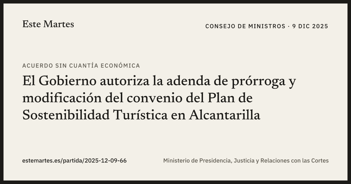 Tarjeta: El Gobierno autoriza la adenda de prórroga y modificación del convenio del Plan de Sostenibilidad Turística en Alcantarilla