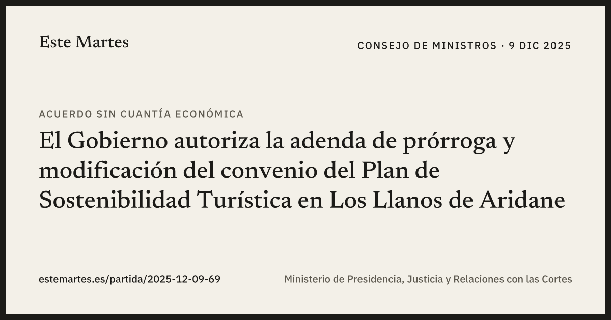 Tarjeta: El Gobierno autoriza la adenda de prórroga y modificación del convenio del Plan de Sostenibilidad Turística en Los Llanos de Aridane