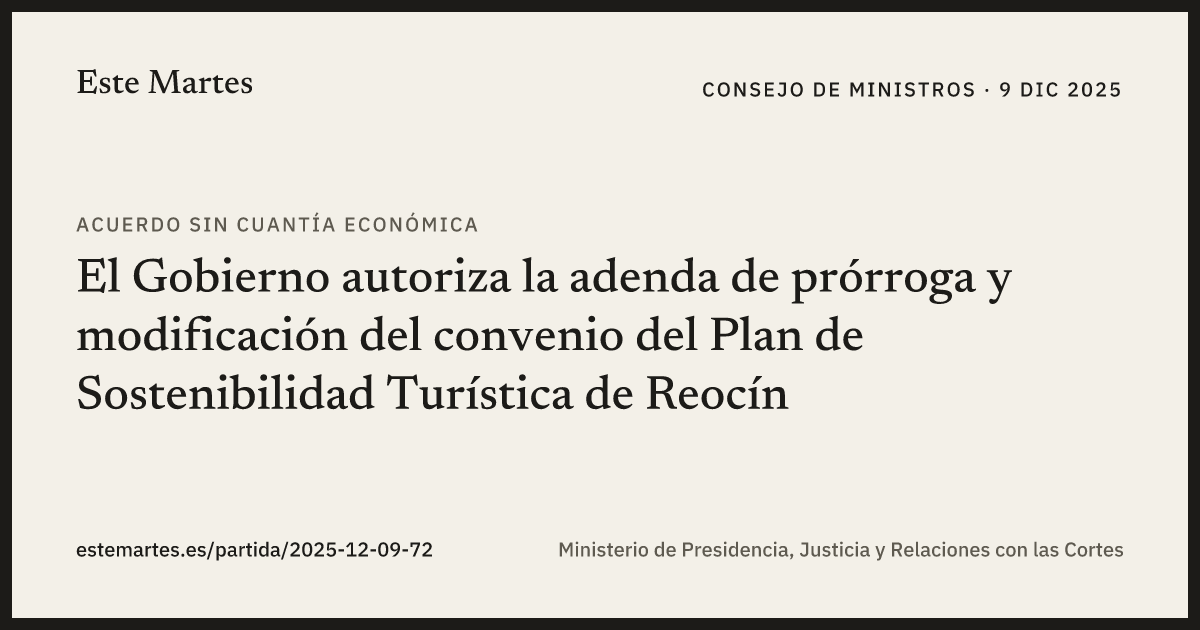 Tarjeta: El Gobierno autoriza la adenda de prórroga y modificación del convenio del Plan de Sostenibilidad Turística de Reocín