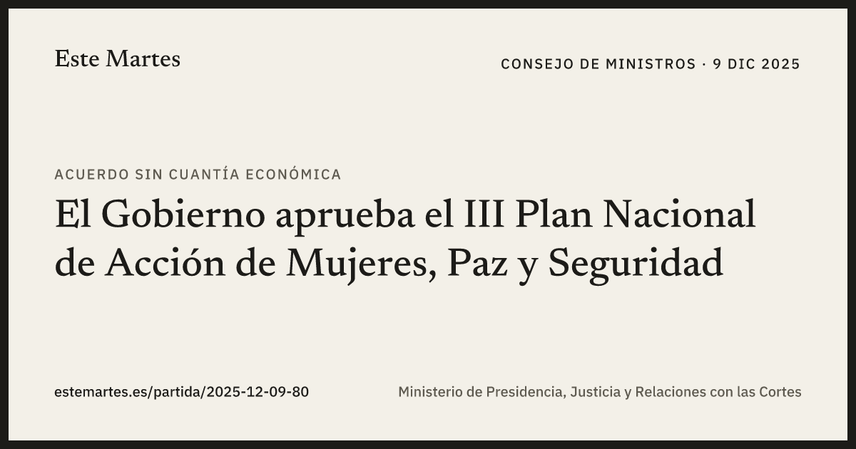 Tarjeta: El Gobierno aprueba el III Plan Nacional de Acción de Mujeres, Paz y Seguridad