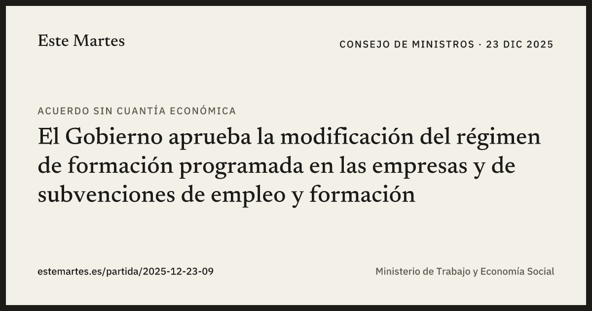 Tarjeta: El Gobierno aprueba la modificación del régimen de formación programada en las empresas y de subvenciones de empleo y formación