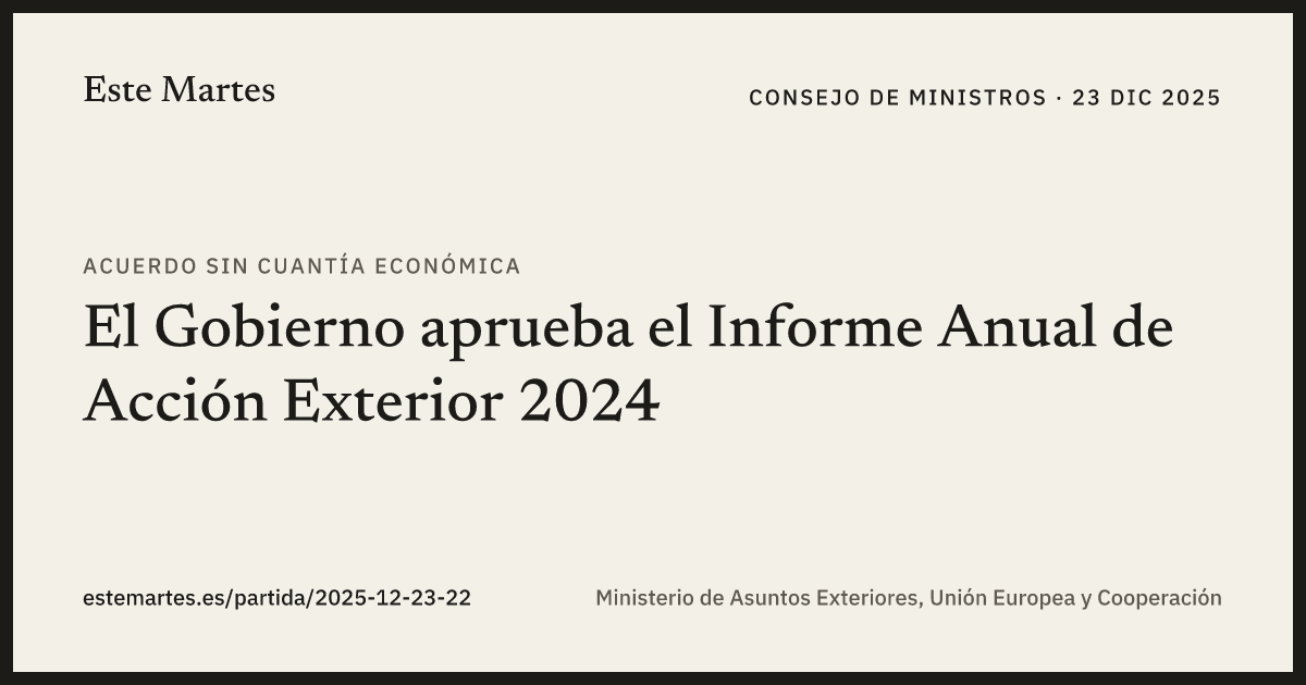 Tarjeta: El Gobierno aprueba el Informe Anual de Acción Exterior 2024