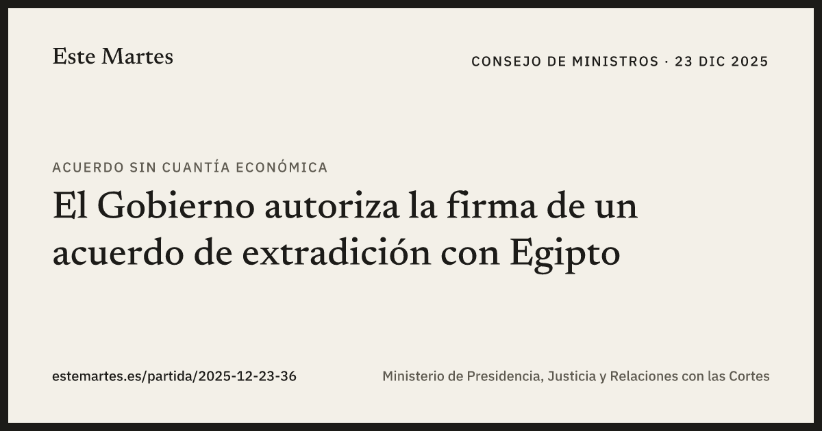 Tarjeta: El Gobierno autoriza la firma de un acuerdo de extradición con Egipto