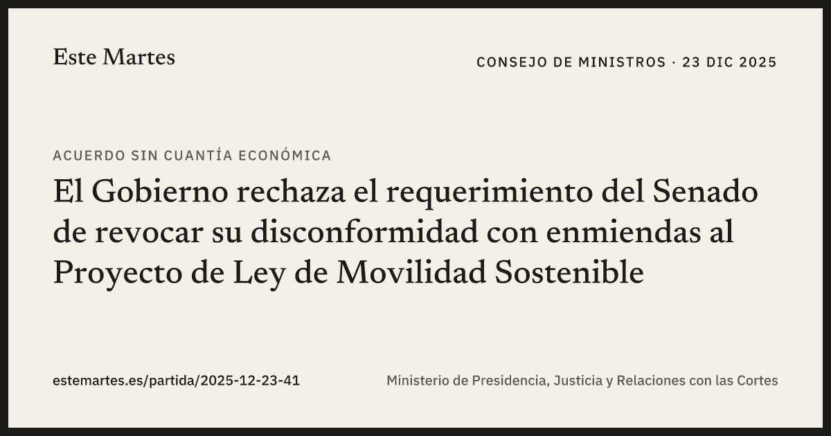 Tarjeta: El Gobierno rechaza el requerimiento del Senado de revocar su disconformidad con enmiendas al Proyecto de Ley de Movilidad Sostenible