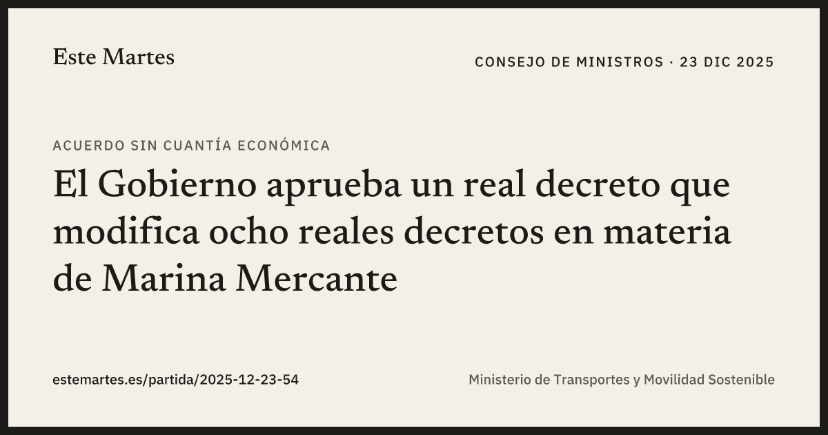 Tarjeta: El Gobierno aprueba un real decreto que modifica ocho reales decretos en materia de Marina Mercante