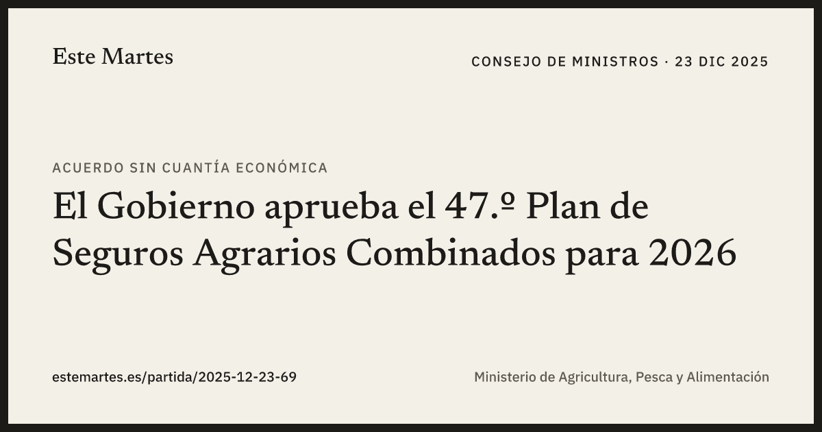 Tarjeta: El Gobierno aprueba el 47.º Plan de Seguros Agrarios Combinados para 2026