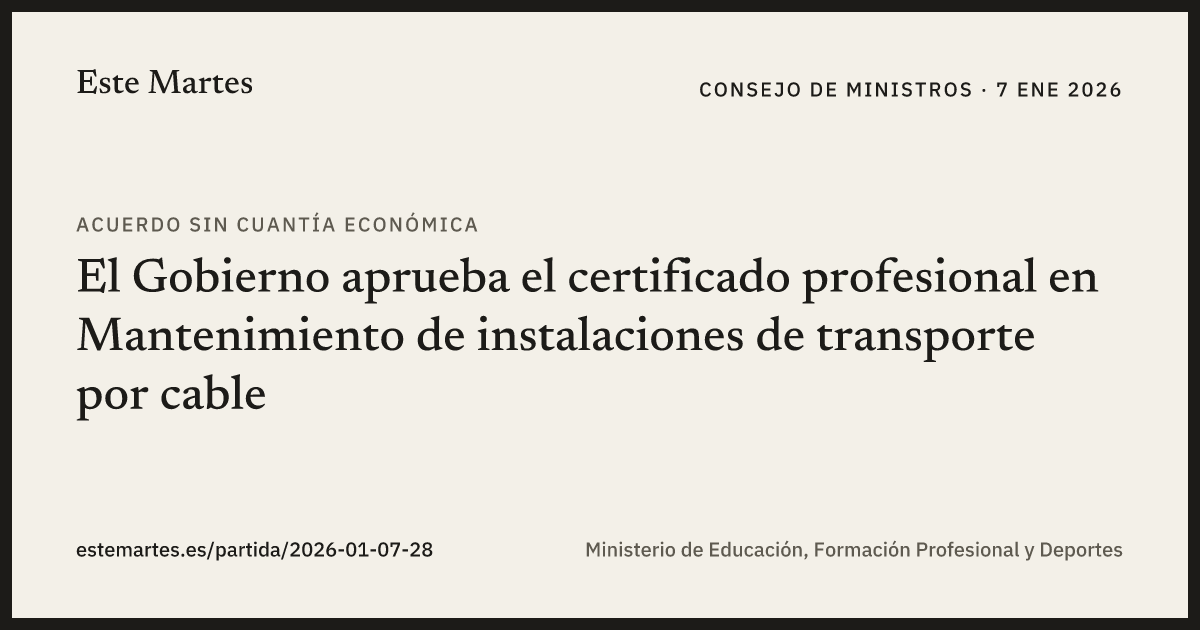 Tarjeta: El Gobierno aprueba el certificado profesional en Mantenimiento de instalaciones de transporte por cable