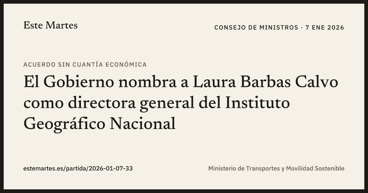Tarjeta: El Gobierno nombra a Laura Barbas Calvo como directora general del Instituto Geográfico Nacional