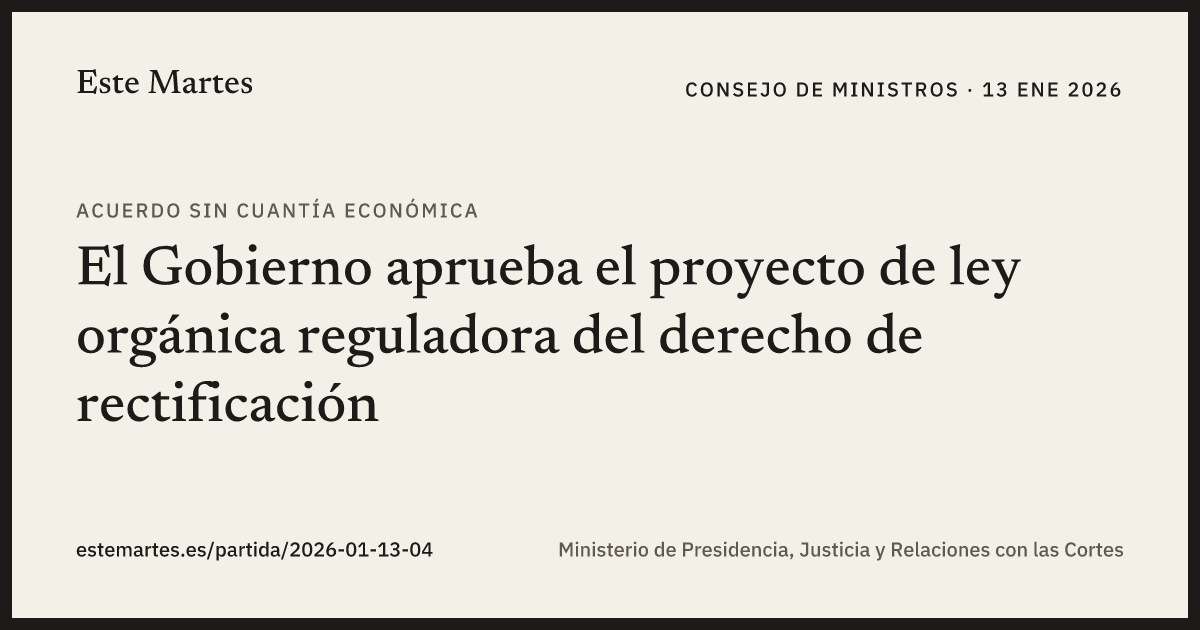 Tarjeta: El Gobierno aprueba el proyecto de ley orgánica reguladora del derecho de rectificación
