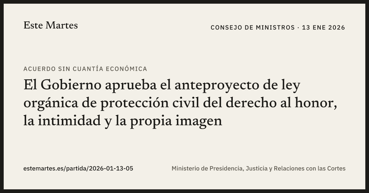 Tarjeta: El Gobierno aprueba el anteproyecto de ley orgánica de protección civil del derecho al honor, la intimidad y la propia imagen