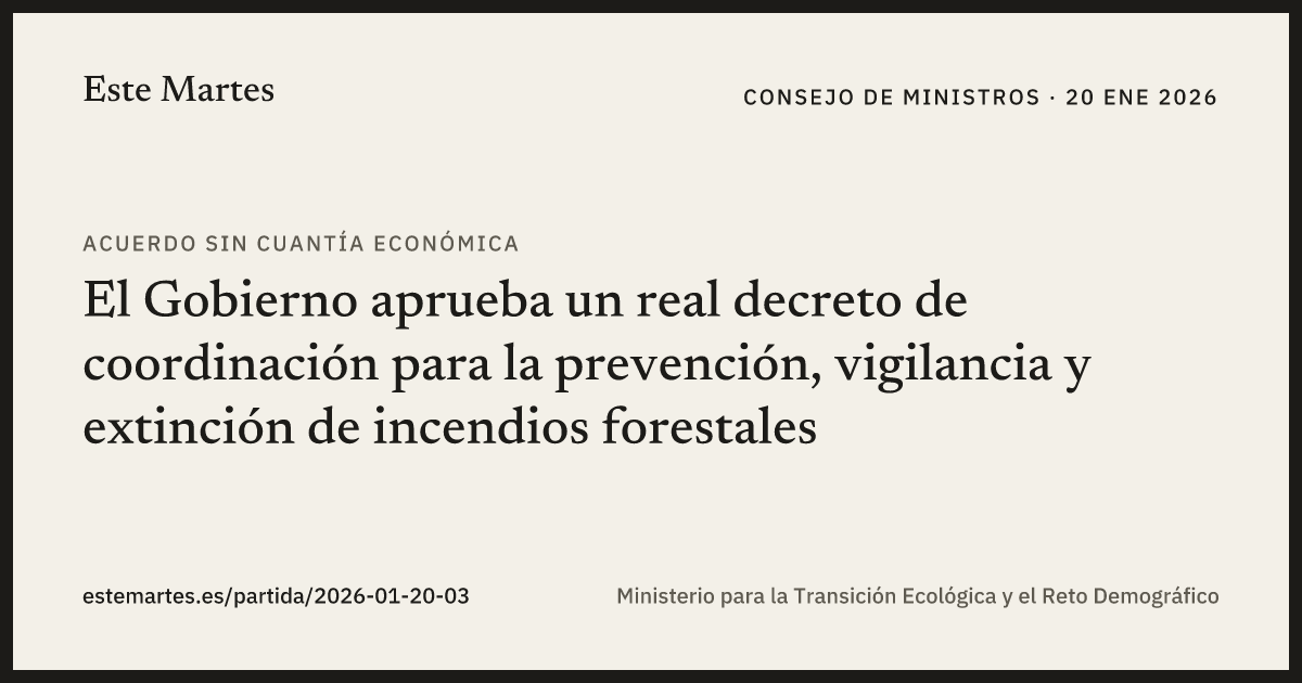 Tarjeta: El Gobierno aprueba un real decreto de coordinación para la prevención, vigilancia y extinción de incendios forestales