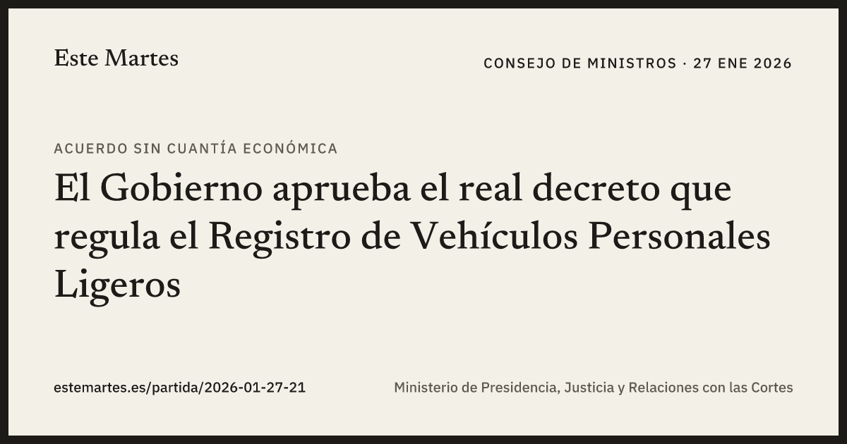 Tarjeta: El Gobierno aprueba el real decreto que regula el Registro de Vehículos Personales Ligeros