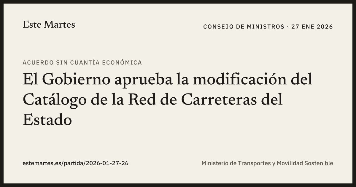 Tarjeta: El Gobierno aprueba la modificación del Catálogo de la Red de Carreteras del Estado