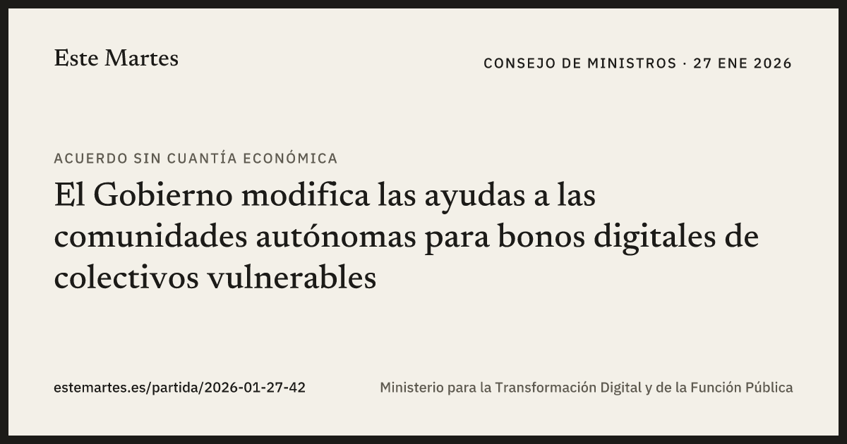 Tarjeta: El Gobierno modifica las ayudas a las comunidades autónomas para bonos digitales de colectivos vulnerables