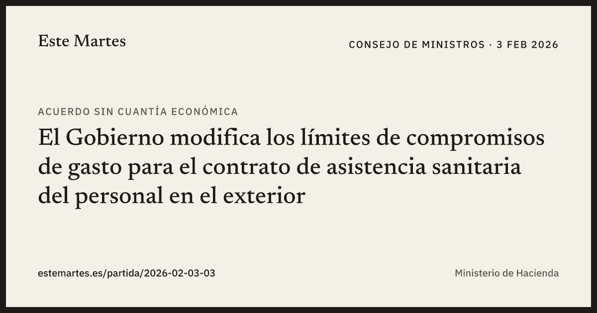 Tarjeta: El Gobierno modifica los límites de compromisos de gasto para el contrato de asistencia sanitaria del personal en el exterior