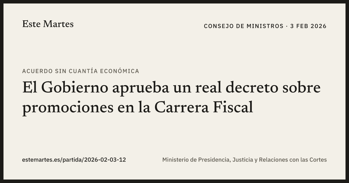 Tarjeta: El Gobierno aprueba un real decreto sobre promociones en la Carrera Fiscal