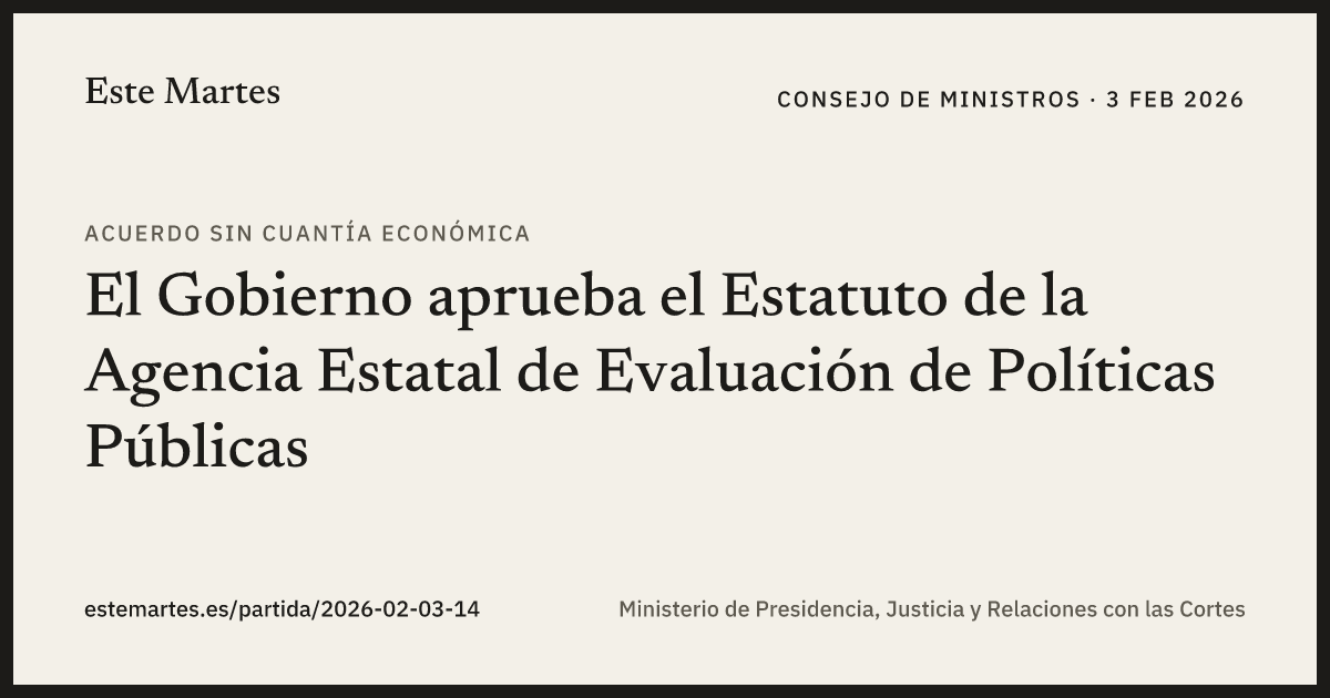 Tarjeta: El Gobierno aprueba el Estatuto de la Agencia Estatal de Evaluación de Políticas Públicas