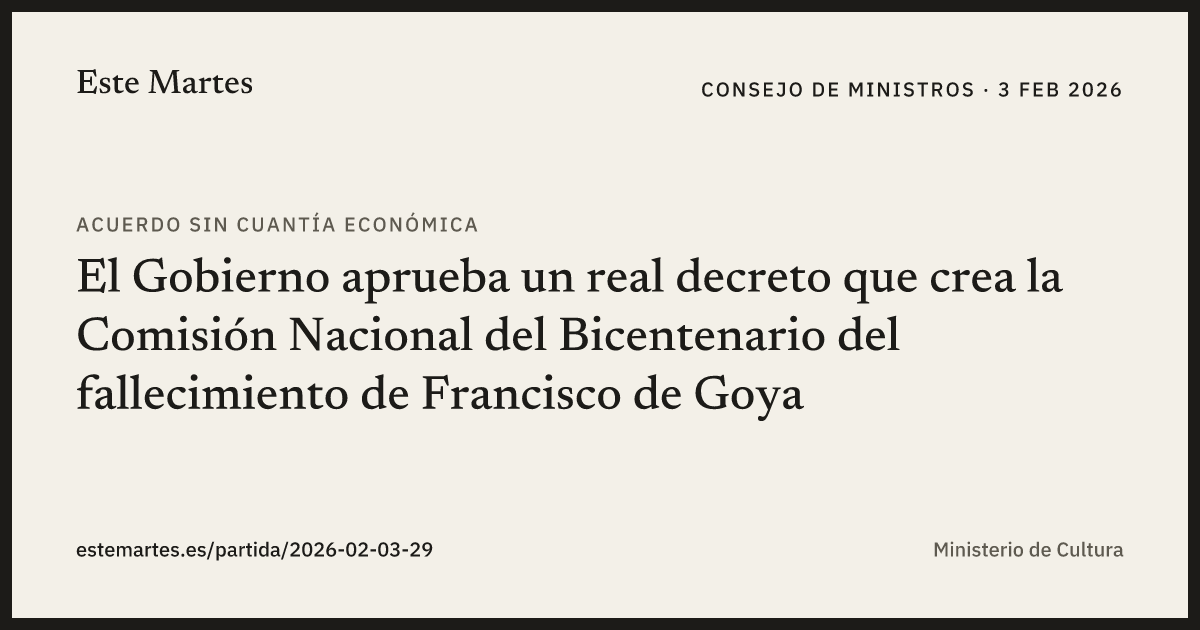 Tarjeta: El Gobierno aprueba un real decreto que crea la Comisión Nacional del Bicentenario del fallecimiento de Francisco de Goya