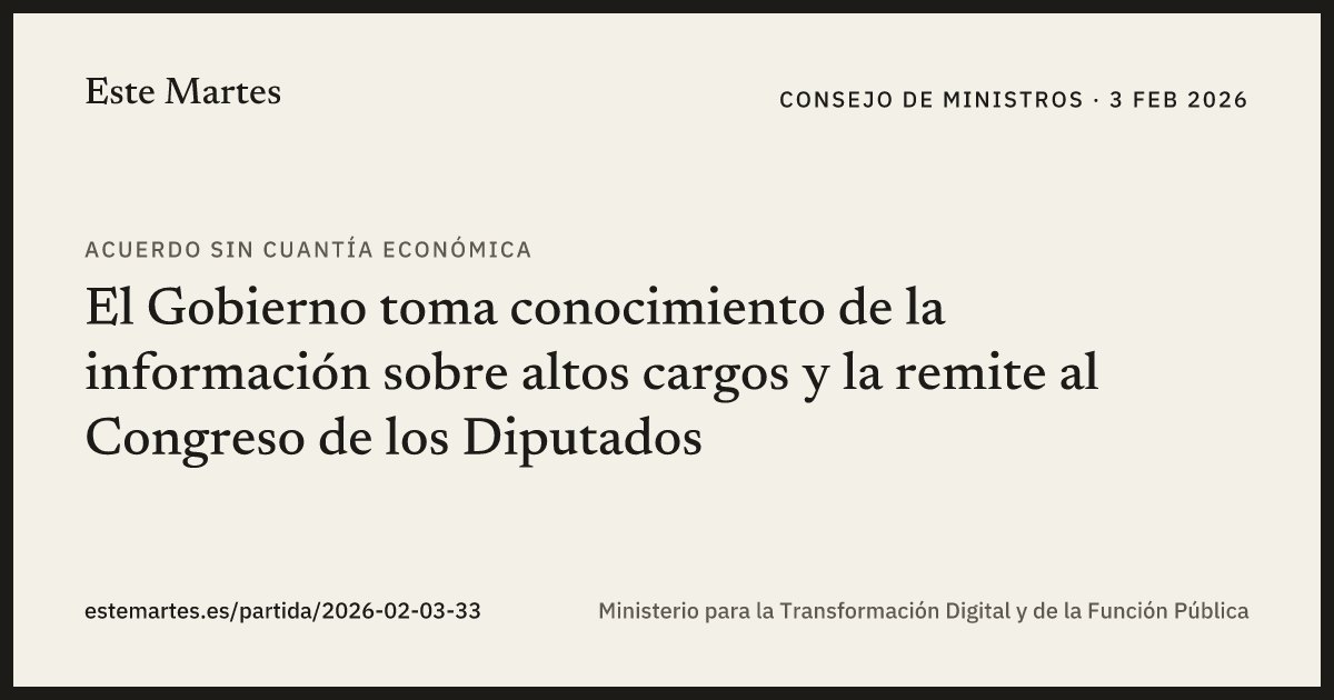 Tarjeta: El Gobierno toma conocimiento de la información sobre altos cargos y la remite al Congreso de los Diputados